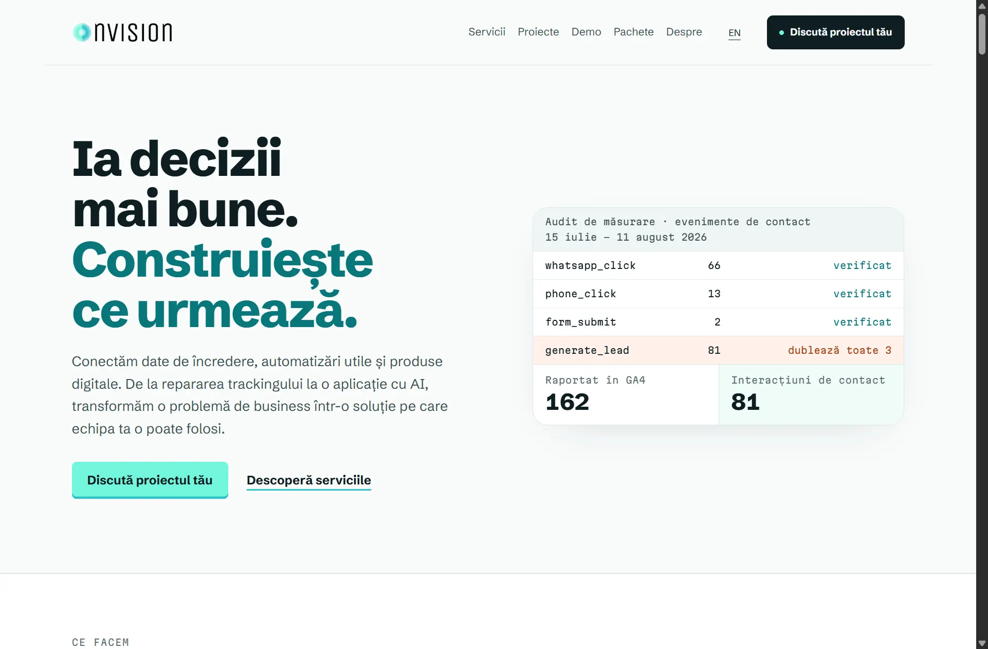 Prima pagină a site-ului nvision-data.com